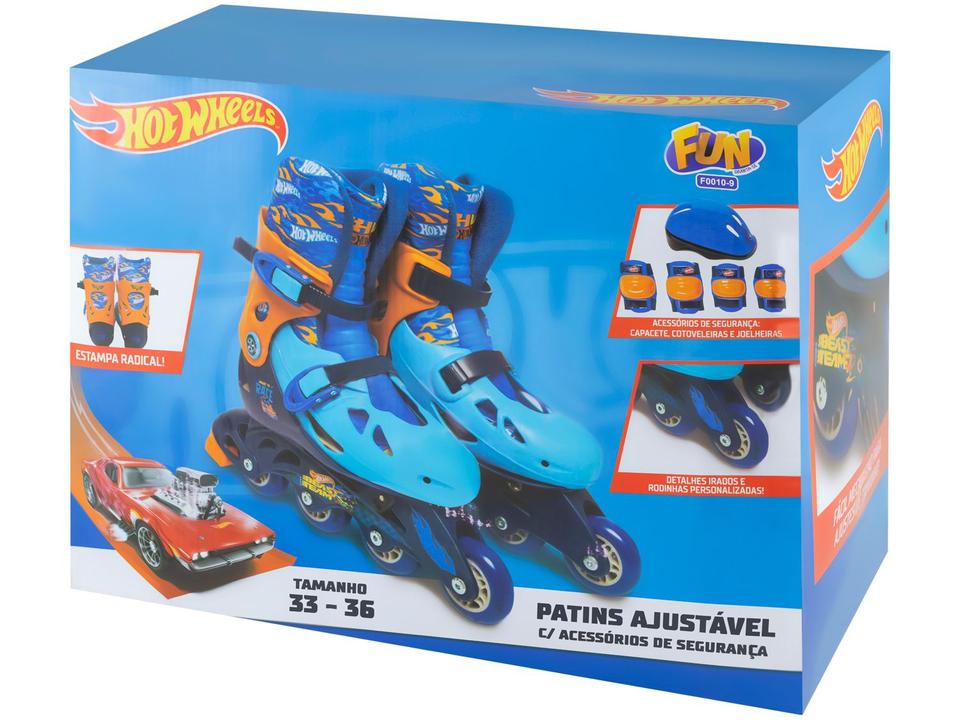 Patins In Line Infantil Fun Hot Wheels - Azul e Preto com Acessórios - 12