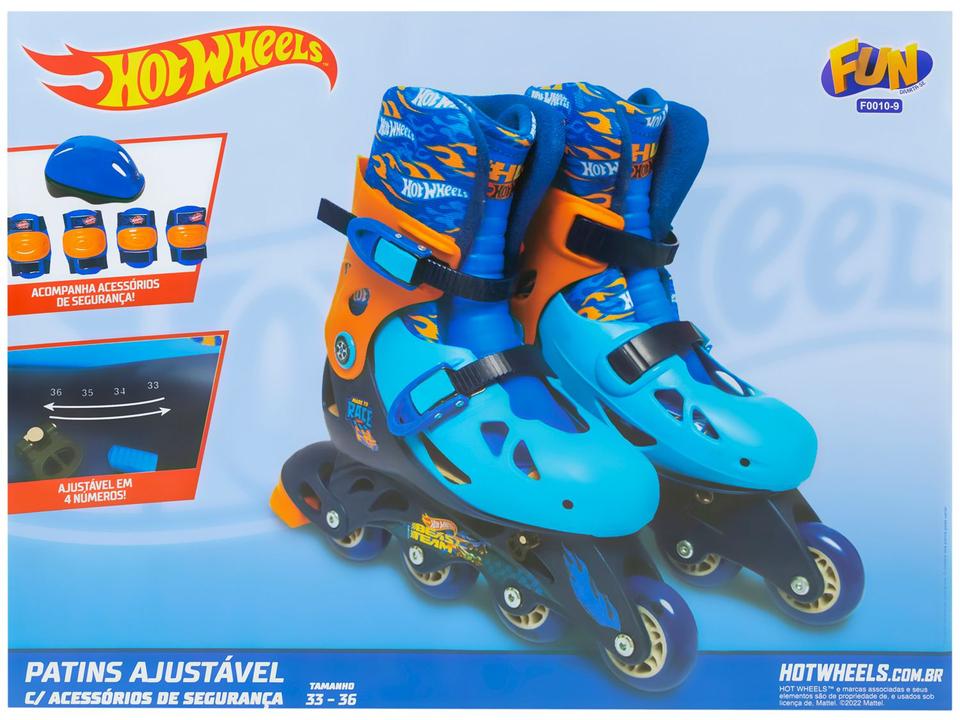 Patins In Line Infantil Fun Hot Wheels - Azul e Preto com Acessórios - 13