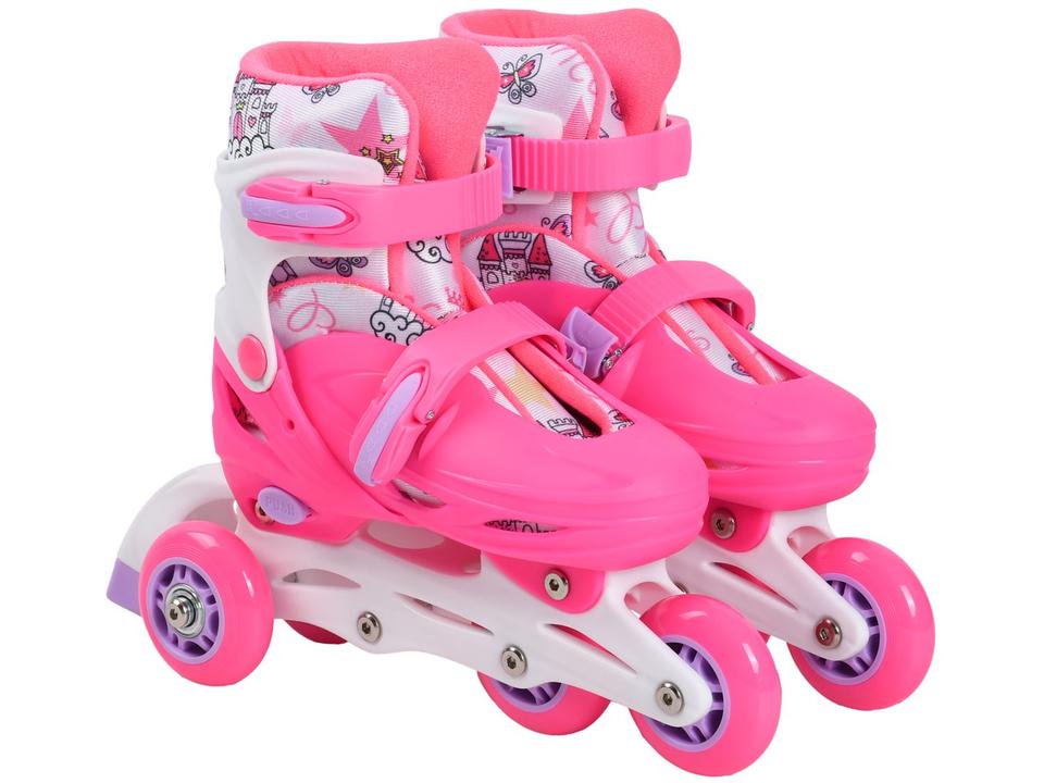 Patins in Line Infantil Princess Lulie Sport ML005 Rosa com Acessórios - 1