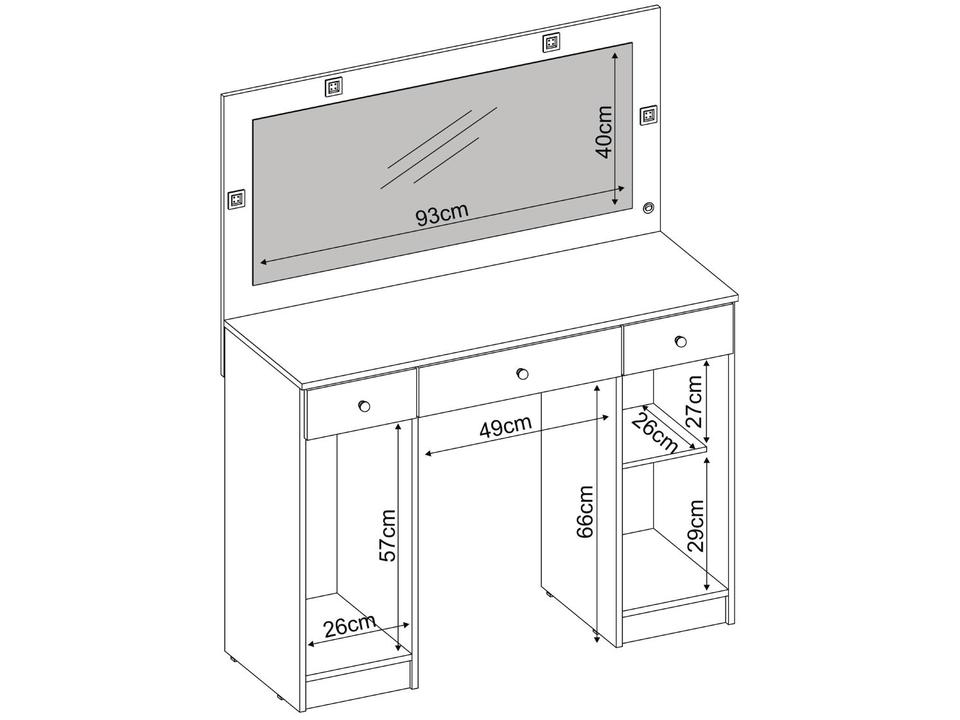 Penteadeira Camarim com Espelho e LED 3 Gavetas 2 Portas Demóbile Carisma - 10