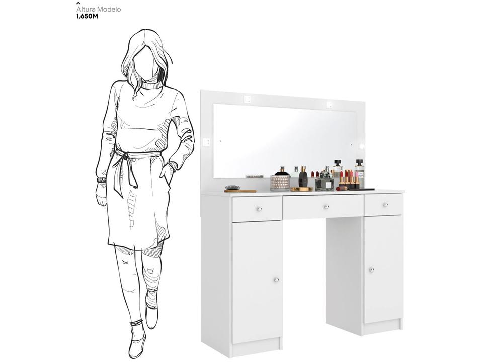 Penteadeira Camarim com Espelho e LED 3 Gavetas 2 Portas Demóbile Carisma - 9