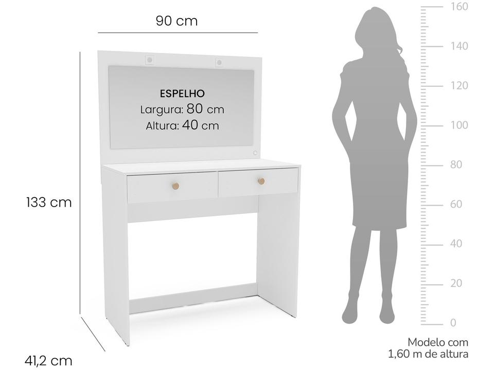 Penteadeira com Espelho e LED 2 Gavetas Politorno Móveis Valência - 3