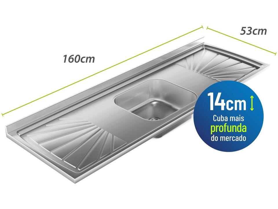 Pia de Cozinha Com Válvula Inox GNX 160x53cm PIA10001 - 6