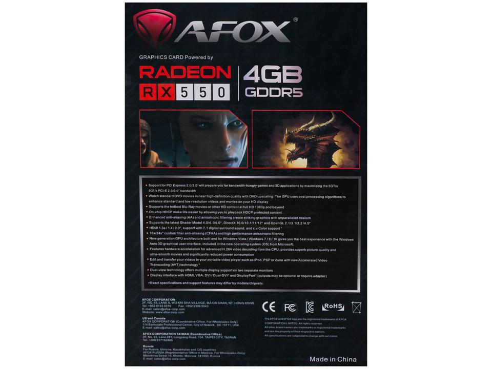 Placa de Vídeo Afox Radeon RX 550 4GB - GDDR5 128 bits AFRX550-4096D5H4-V4 - 12