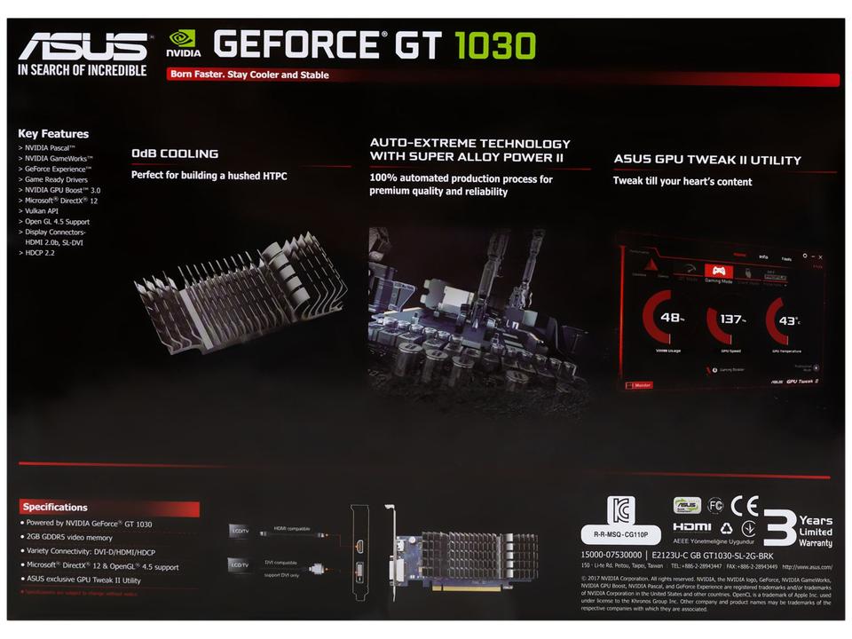 Placa de Vídeo Asus NVIDIA GeForce GT1030 - 2GB GDDR5 64 bits - 9