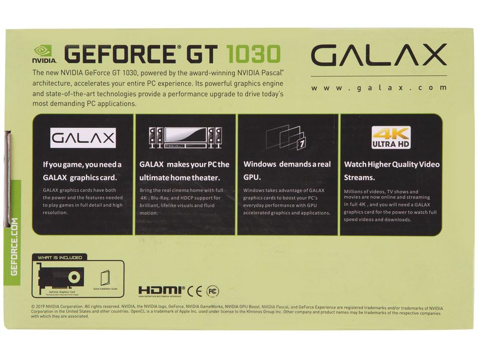 Placa de Vídeo Galax GeForce GT 1030 2GB - DDR4 64 bits - 10