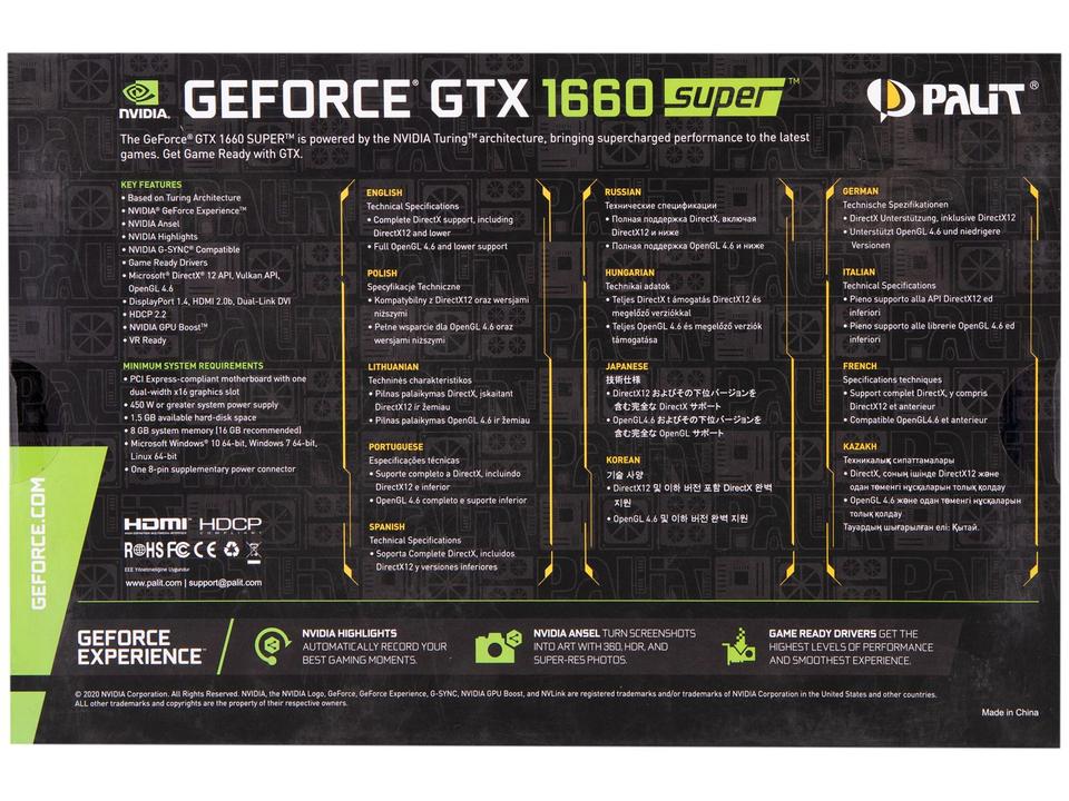 Placa de Vídeo Palit GeForce GTX 1660 - 12