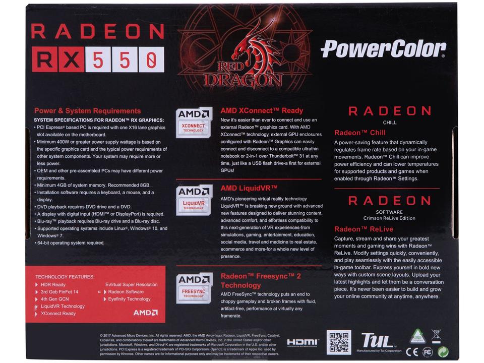 Placa de Vídeo Power Color Radeon RX 550 - 2GB GDDR5 128 bits Red Dragon - 8