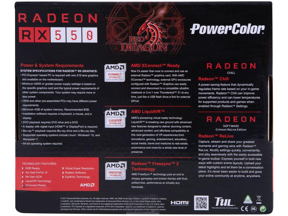 Placa de Vídeo Power Color Radeon RX 550 4GB - 8