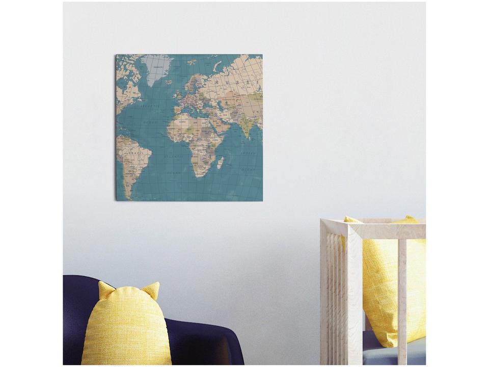 Placa Decorativa MDF Mapa-Múndi 29x29cm - 1