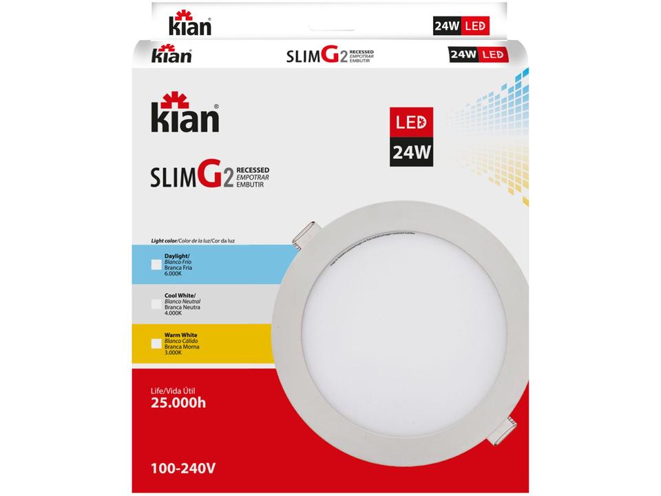 Plafon LED de Embutir Redondo 24W Kian - G2 Slim - 4