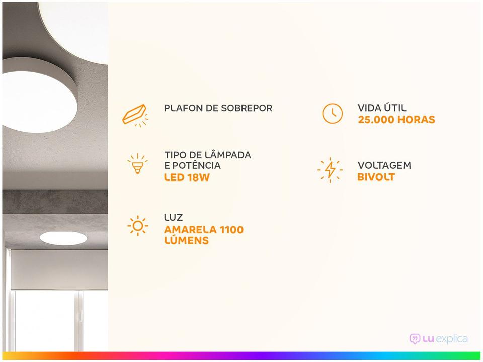 Plafon LED de Sobrepor Redondo 18W Elgin - Downlight Branco - 1