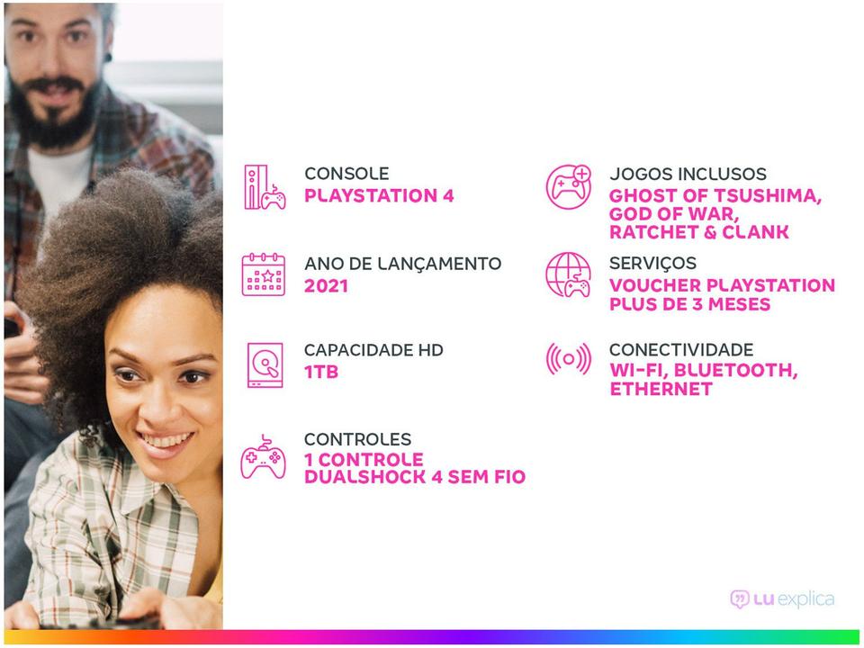 PlayStation 4 Mega Pack V18 2021 1TB 1 Controle - Preto Sony com 3 Jogos PS Plus 3 Meses - 1