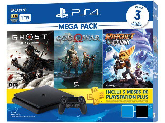 PlayStation 4 Mega Pack V18 2021 1TB 1 Controle - Preto Sony com 3 Jogos PS Plus 3 Meses - 2