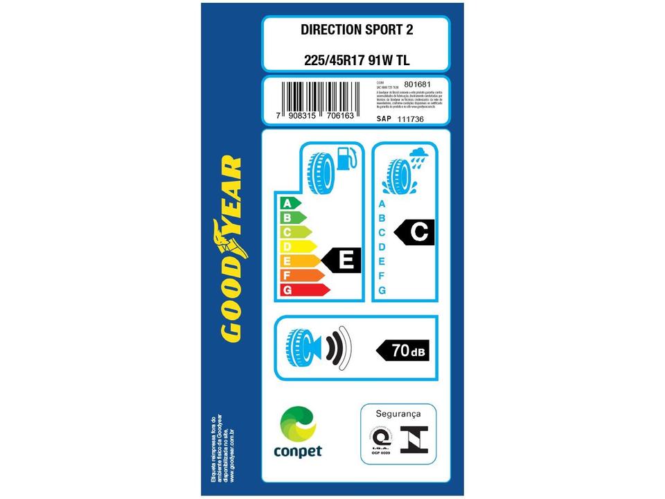 Pneu Aro 17” 225/45R17 Goodyear 91V Sport 2 Direction - 7