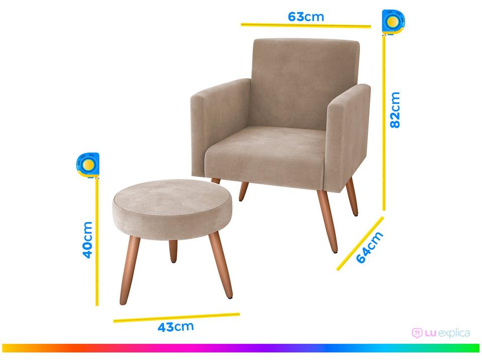 Poltrona Decorativa com Puff Moderno Matrix - 3