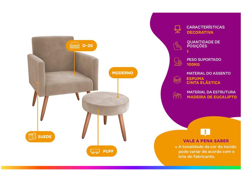 Poltrona Decorativa com Puff Moderno Matrix - 1