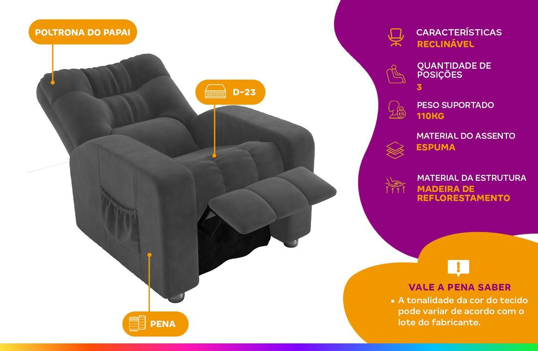 Poltrona do Papai Reclinável Moderna 3 Posições Matrix Azera - 1