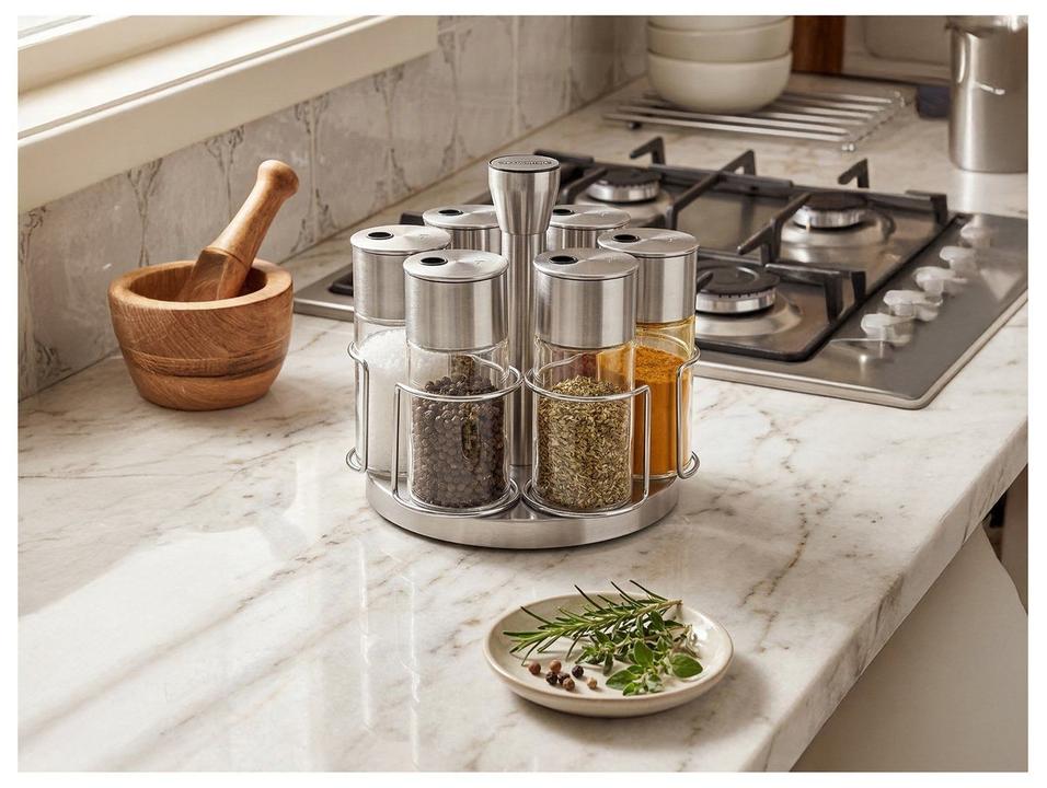 Porta-tempero Inox e Vidro 6 Peças Tramontina Realce com Suporte - 1