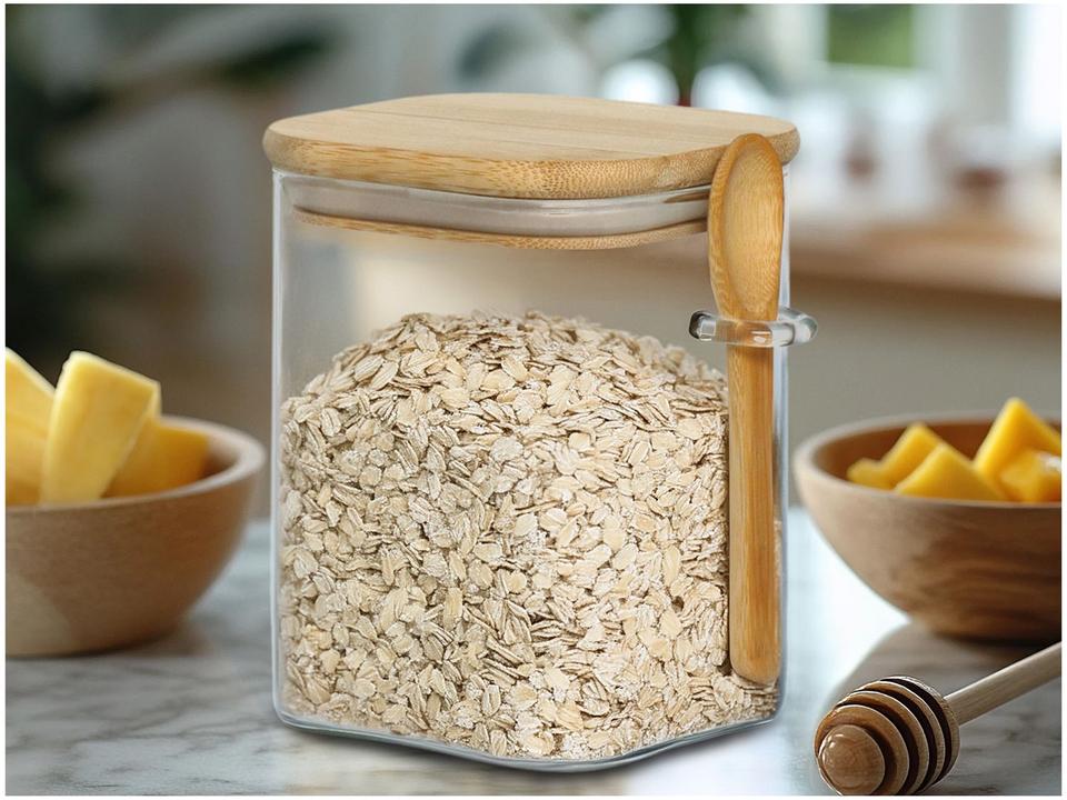 Pote de Vidro Hermético Hauskraft com Tampa Quadrado 950ml Liege com Colher - 1