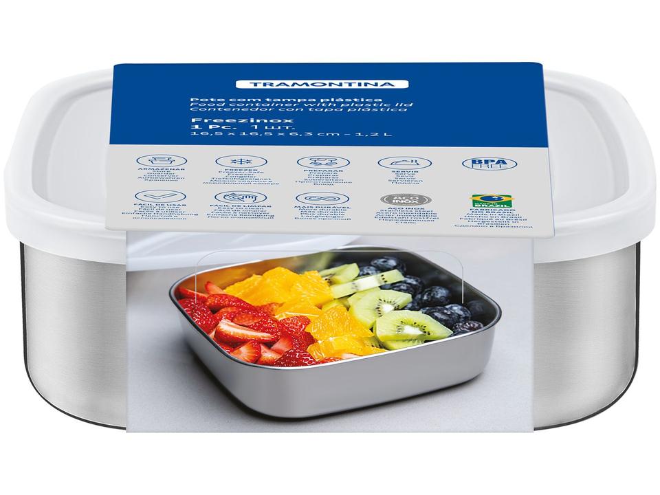 Pote Inox Tramontina com Tampa Quadrado 1,2L - 3
