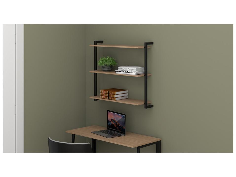Prateleira Suspensa MDP Amadeirado e Preto D7 Home D-7002 60x55cm - 1