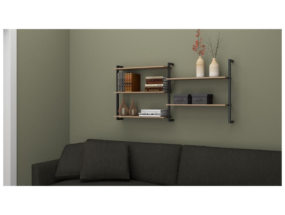 Prateleira Suspensa MDP Amadeirado e Preto D7 Home D-7003 60x50cm - 1