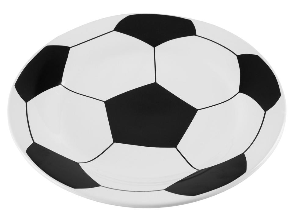 Prato Raso de Cerâmica Branco e Preto de Sobremesa Redondo 20,5cm Scalla Cerâmica Futebol - 5