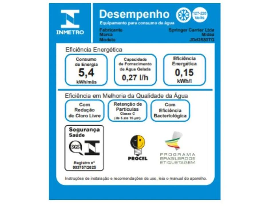 Purificador de Água Midea de Mesa e Parede Elétrico Branco Slim Pure JDD2580TW Água Gelada e Natural - 5