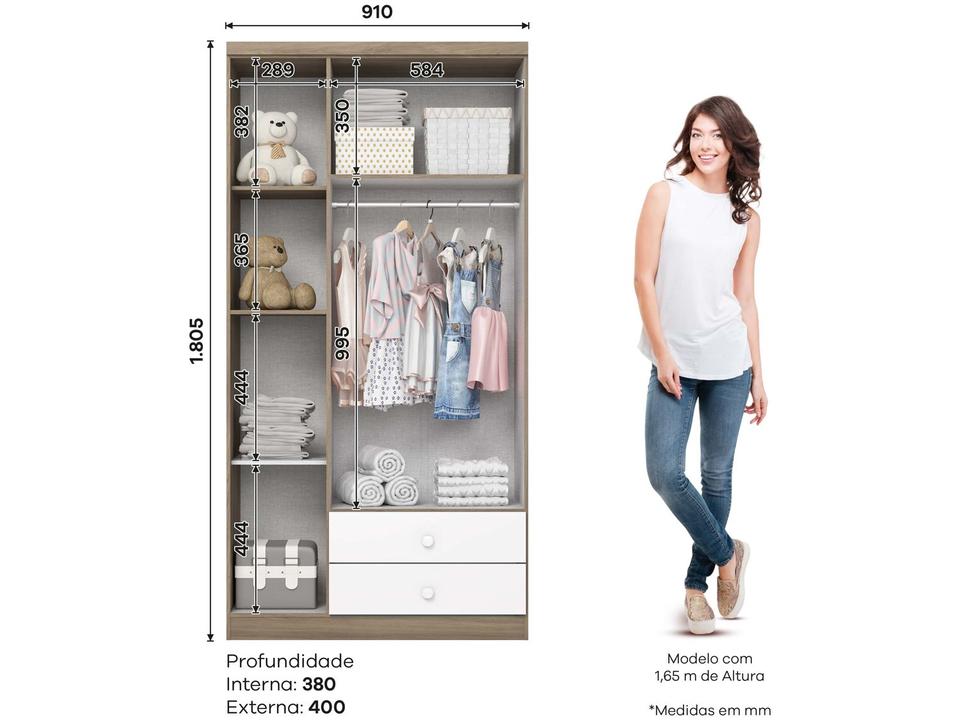 Quarto de Bebê Completo com Berço Cômoda e Guarda-roupa Henn Bala de Menta Rústico e Branco - 13