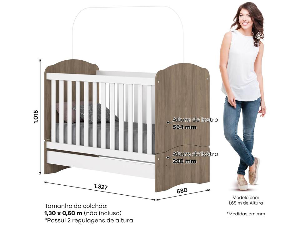 Quarto de Bebê Completo com Berço Cômoda e Guarda-roupa Henn Bala de Menta Rústico e Branco - 15