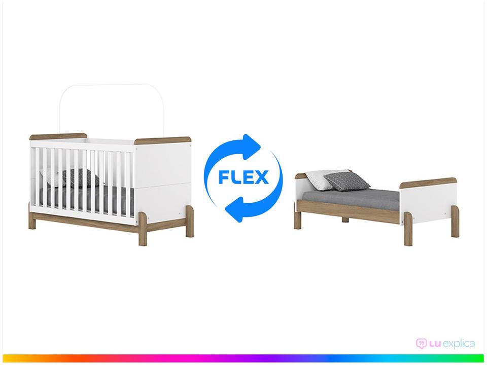 Quarto de Bebê Completo com Berço Cômoda e Guarda-roupa Henn Ternura Branco e Jequitibá - 1