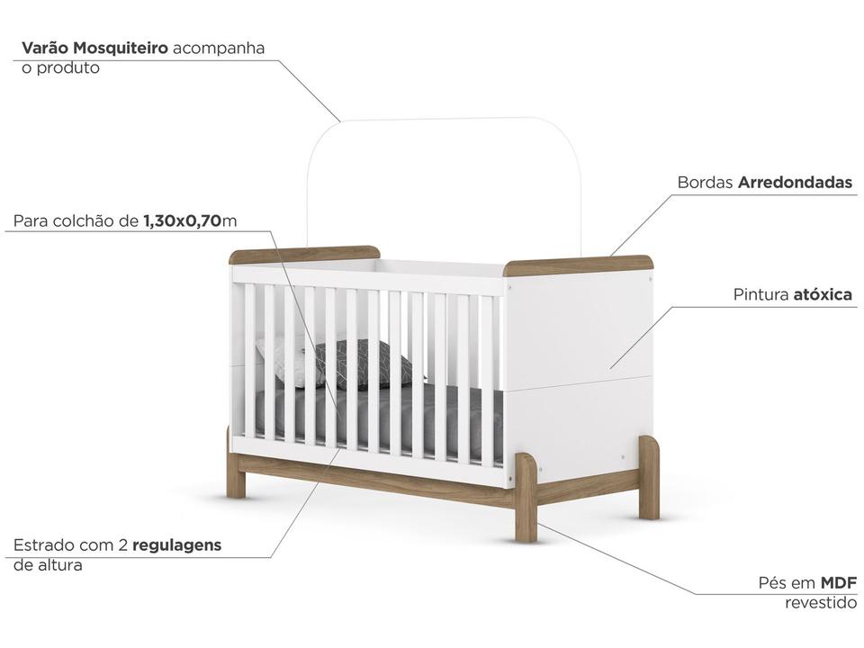 Quarto de Bebê Completo com Berço Cômoda e Guarda-roupa Henn Ternura Branco e Jequitibá - 2