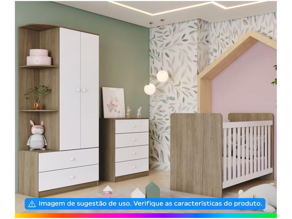Quarto de Bebê Completo com Guarda-roupa Berço e Cômoda Henn Labirinto Rústico e Branco - 1