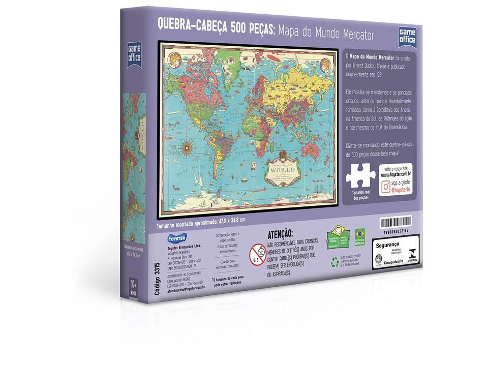 Quebra-cabeça 500 Peças Mapa do Mundo Mercator - 2