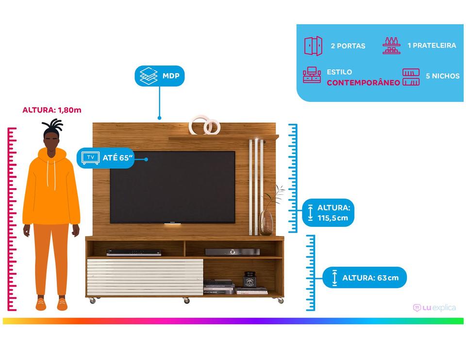 Rack com Painel para TV até 65” 2 Portas Madetec Frizz - 1