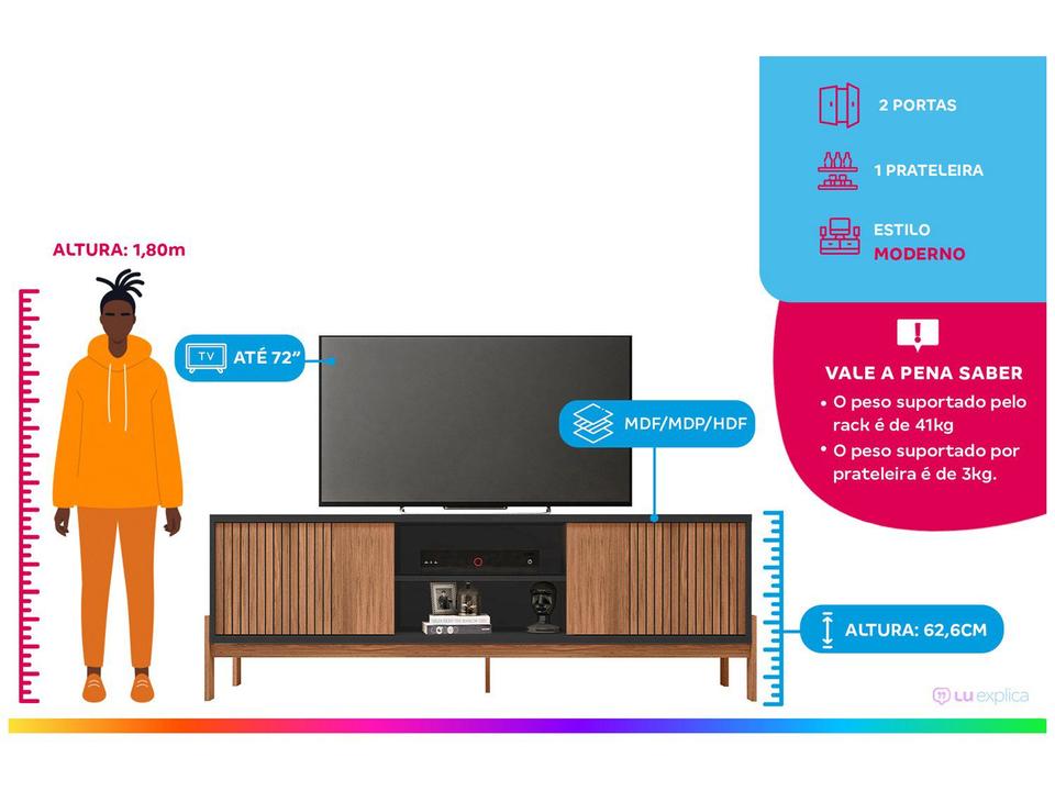 Rack para TV 72” 2 Portas Caemmun Tannen 1.8 - 1
