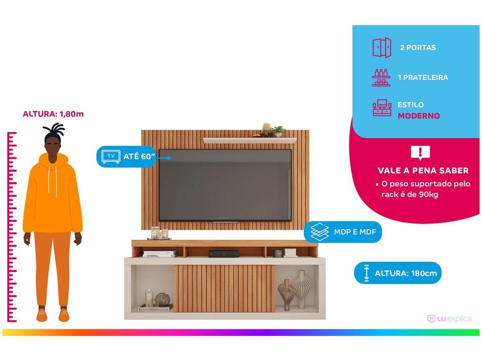 Rack para TV até 60” com Painel 2 Portas Caemmun New Osca - 1