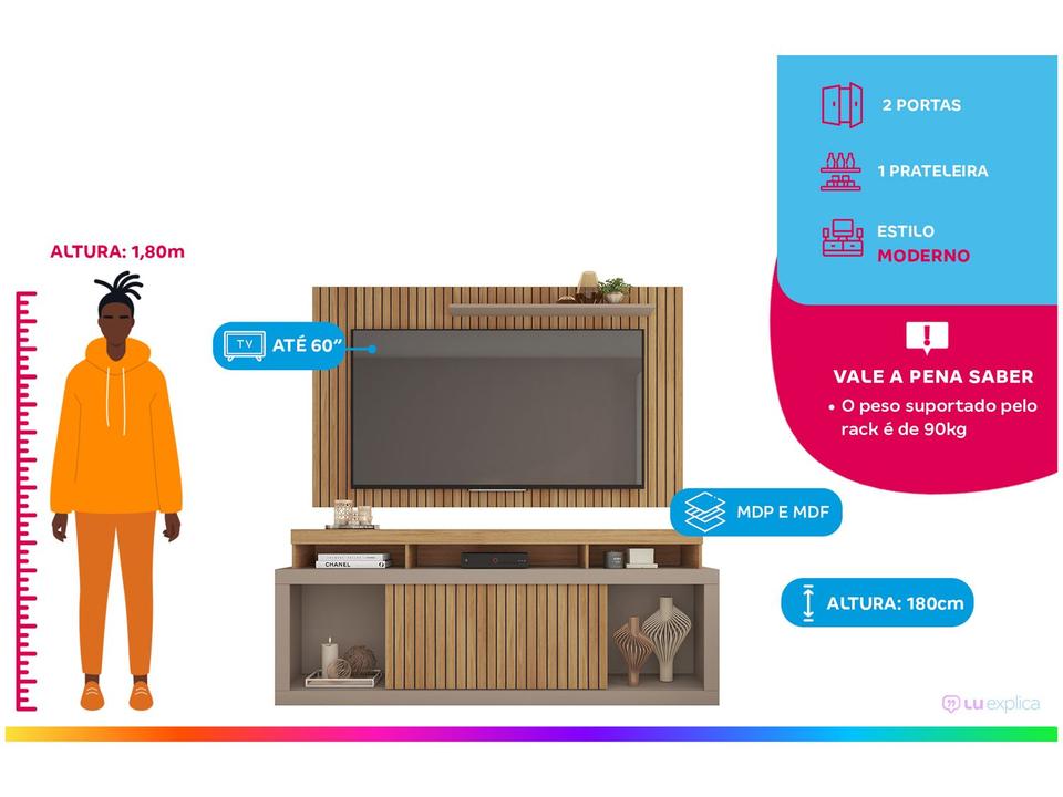 Rack para TV até 60” com Painel 2 Portas Caemmun New Oscar - 1