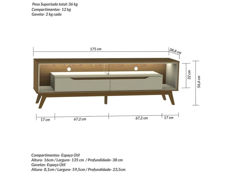 Rack para TV Até 65" 2 Gavetas Olivar Móveis Duo - 2