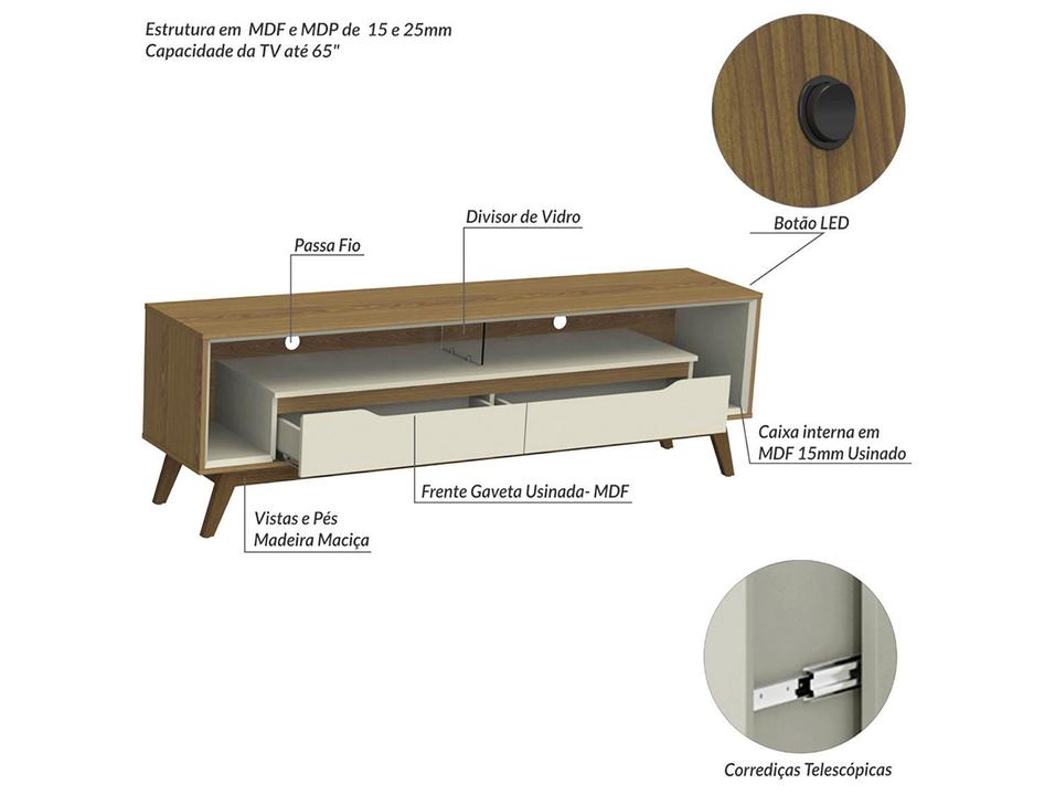 Rack para TV Até 65" 2 Gavetas Olivar Móveis Duo - 1