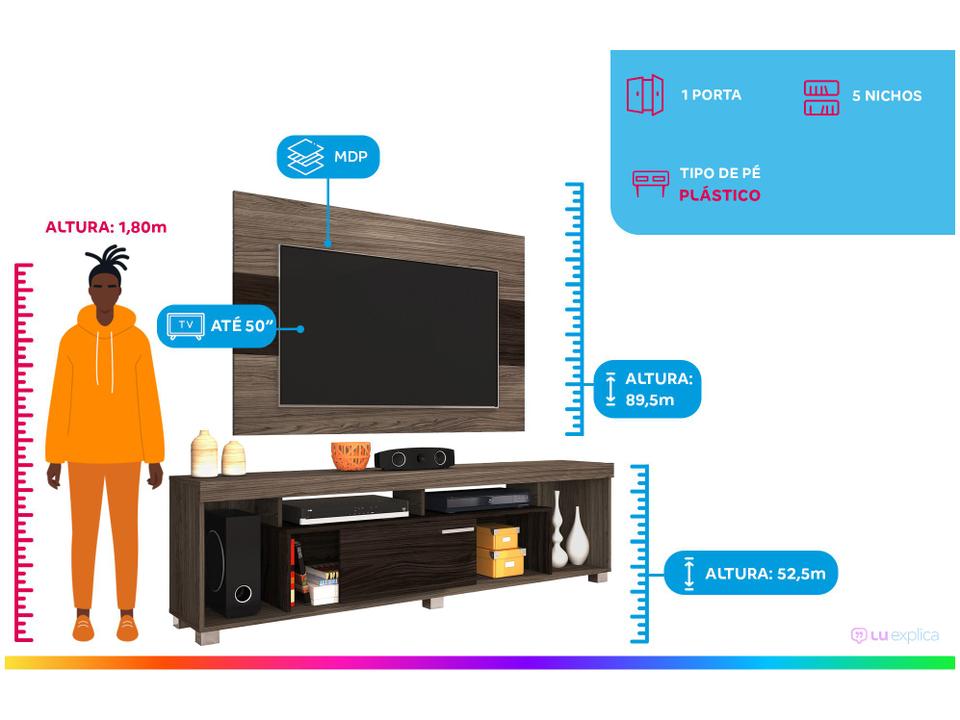 Rack para TV até 65” com Painel até 50” - 1 Porta de Correr Madetec - 1