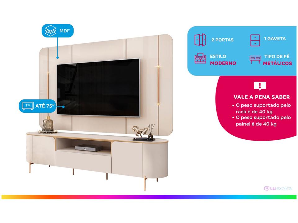 Rack para TV até 75" 1 Gaveta 2 Portas DJ Móveis Areta - 1