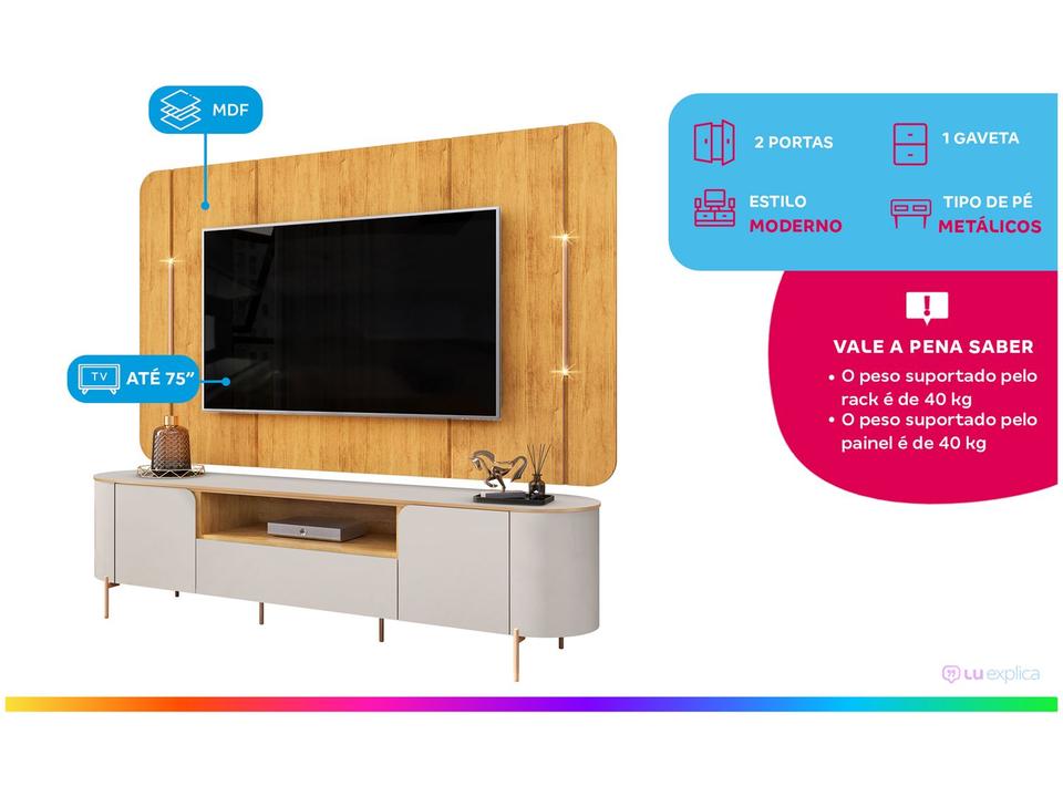 Rack para TV até 75" 1 Gaveta 2 Portas DJ Móveis Areta - 1