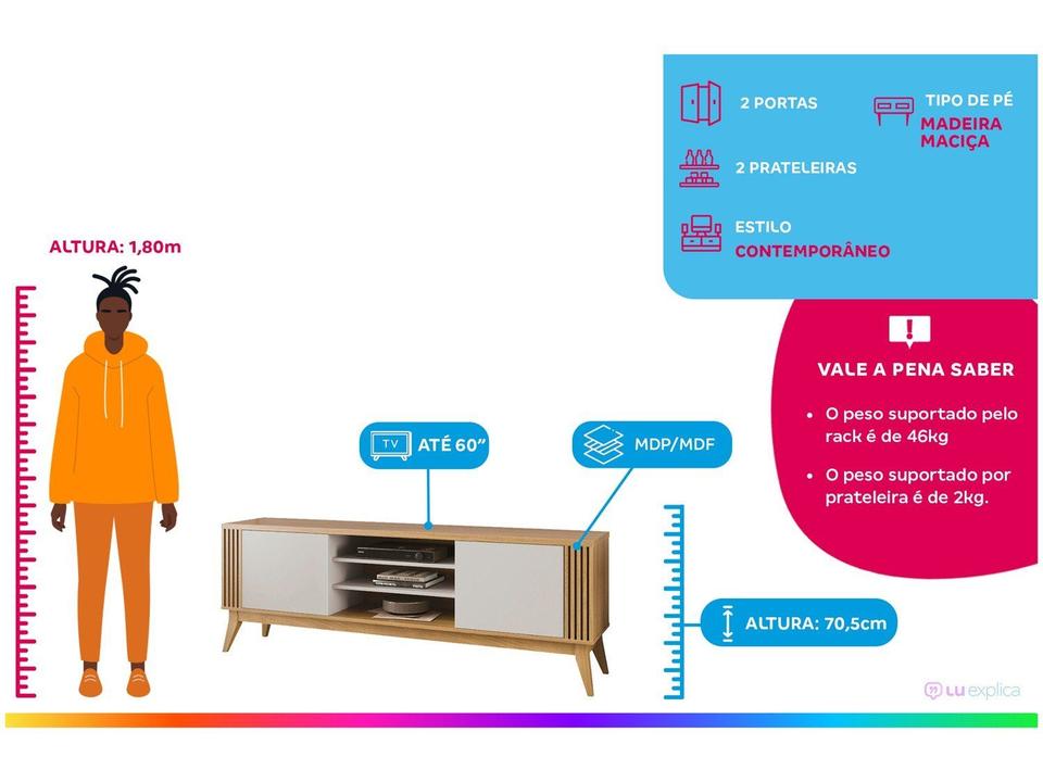Rack para TV até 75” Bancada 2 Portas EDN Móveis Legac - 3