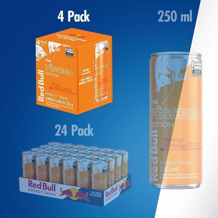 Red Bull Energético Morango e Pêssego 250ml 4 latas - 4