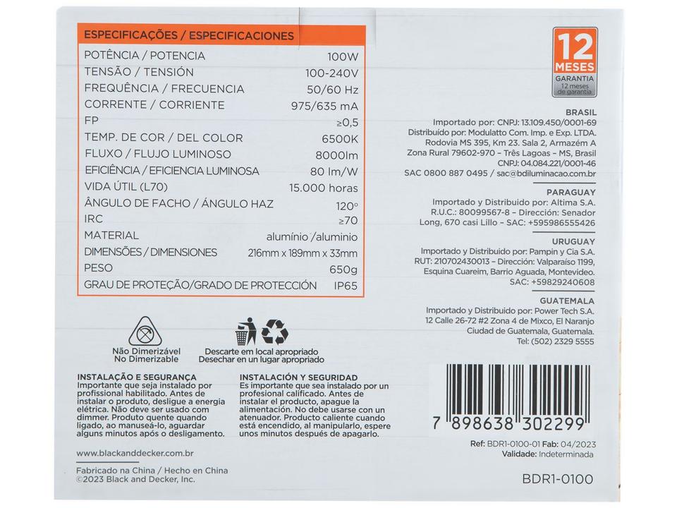 Refletor LED SMD 100W 6500K Branca - Black+Decker Eco - 7