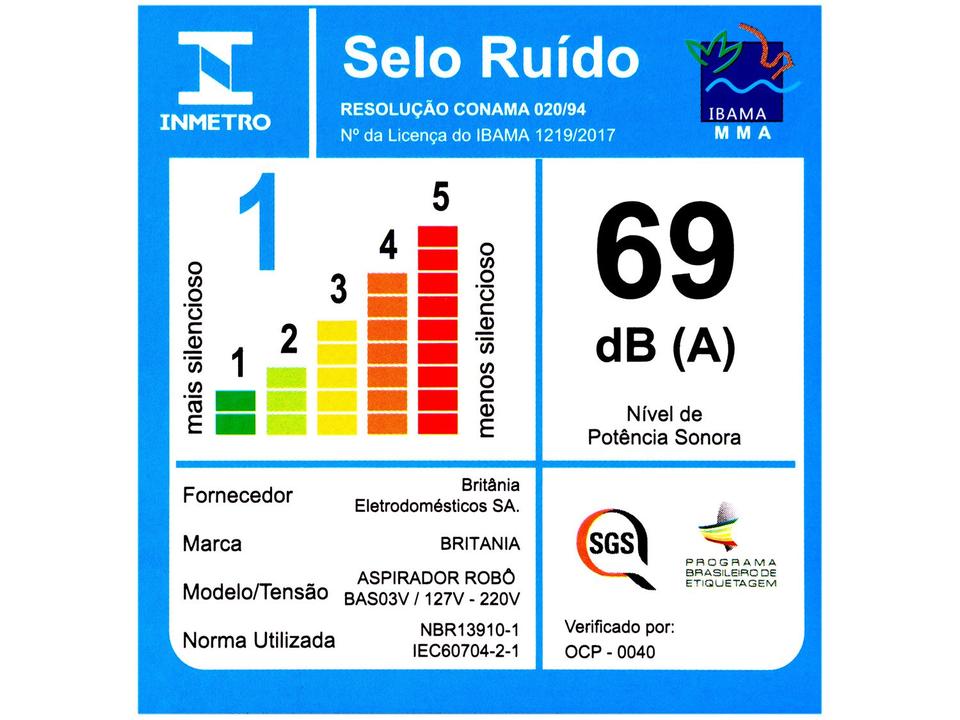 Robô Aspirador de Pó Britânia 18W - 12