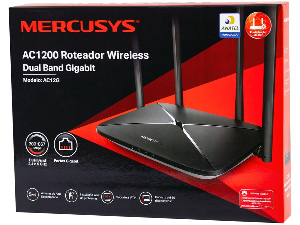 Roteador AC1200 Dual-Band Mercusys AC12G 300Mbps - 4 Antenas Gigabit - 10