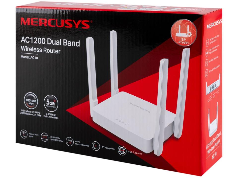 Roteador Mercusys AC10 867Mbps 4 Antenas 3 Portas - 5